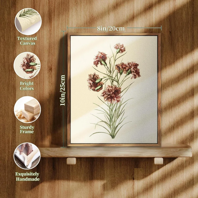 Vintage Botanische Leinwand Bilder mit Holzrahmen 20x25 cm