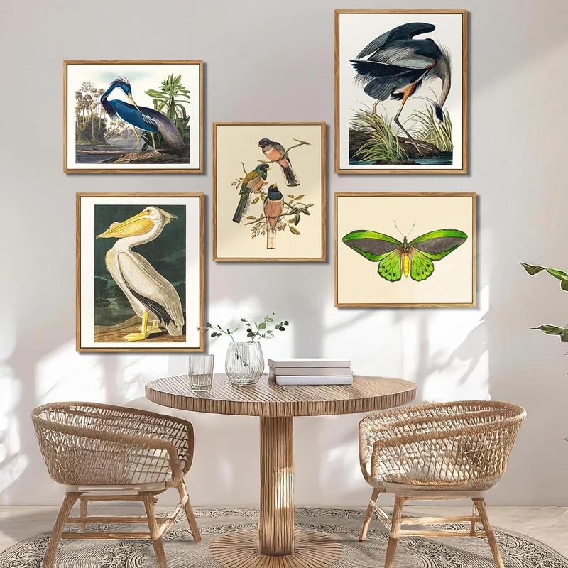 Vogel Leinwandbild mit Rahmen, Vintage, 40x60 cm Blauer