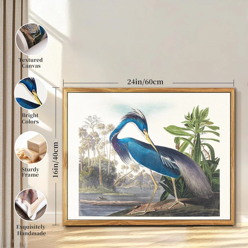 Vogel Leinwandbild mit Rahmen, Vintage, 40x60 cm Blauer