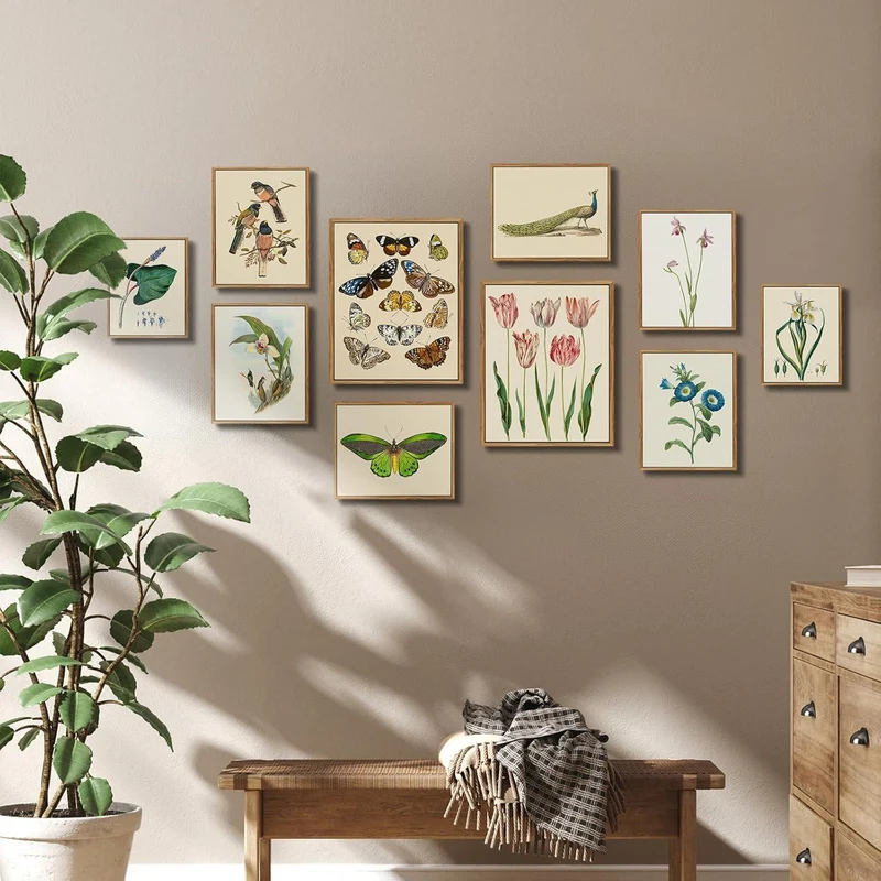 Vintage Botanische Leinwandbilder mit Holzrahmen 20x25cm