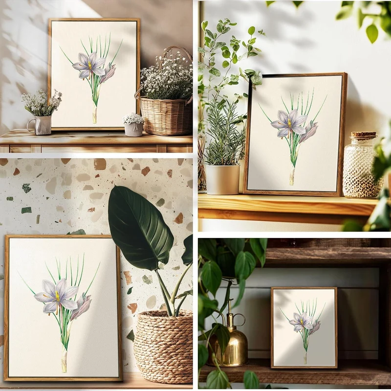 Vintage Botanische Leinwand Bilder mit Holzrahmen 30x40cm