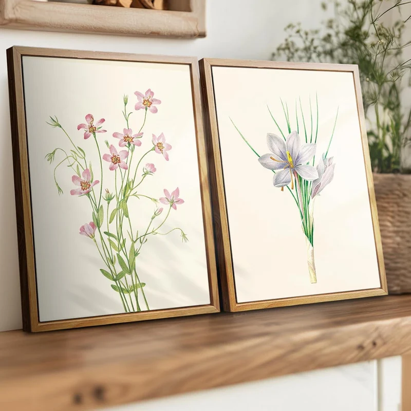 Vintage Botanische Leinwand Bilder mit Holzrahmen 30x40cm