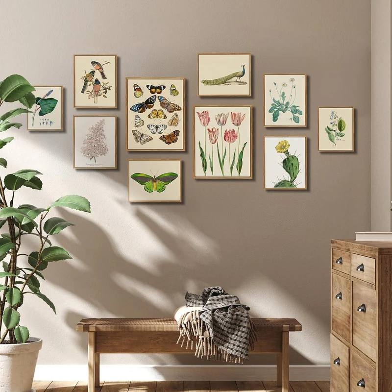 Vintage Botanisches Leinwandbild Holzrahmen 20x25cm