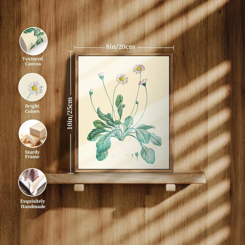 Vintage Botanisches Leinwandbild Holzrahmen 20x25cm