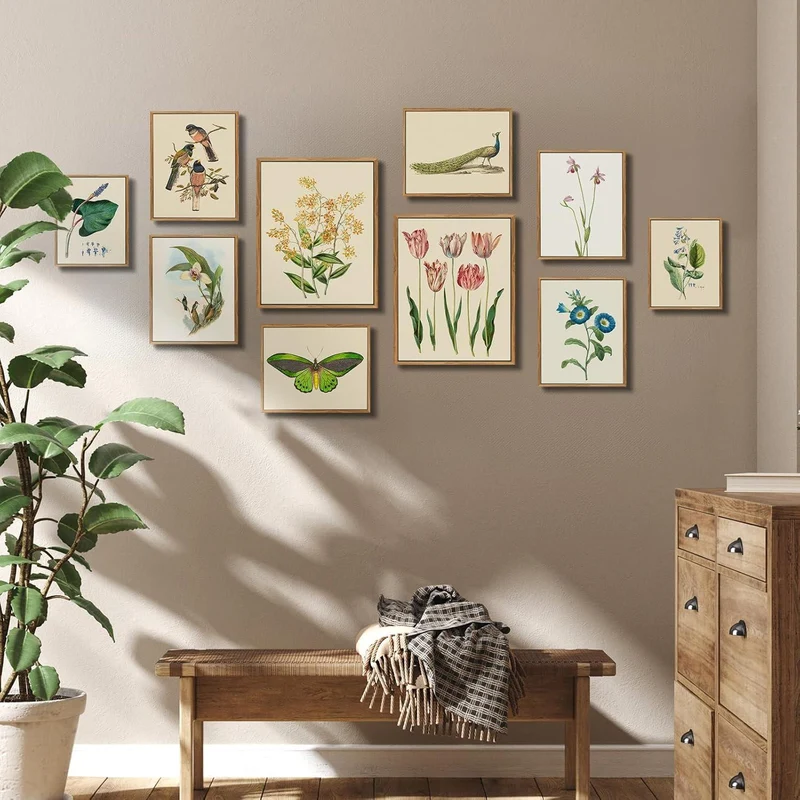 Vintage Botanische Leinwandbilder mit Holzrahmen 30x40cm