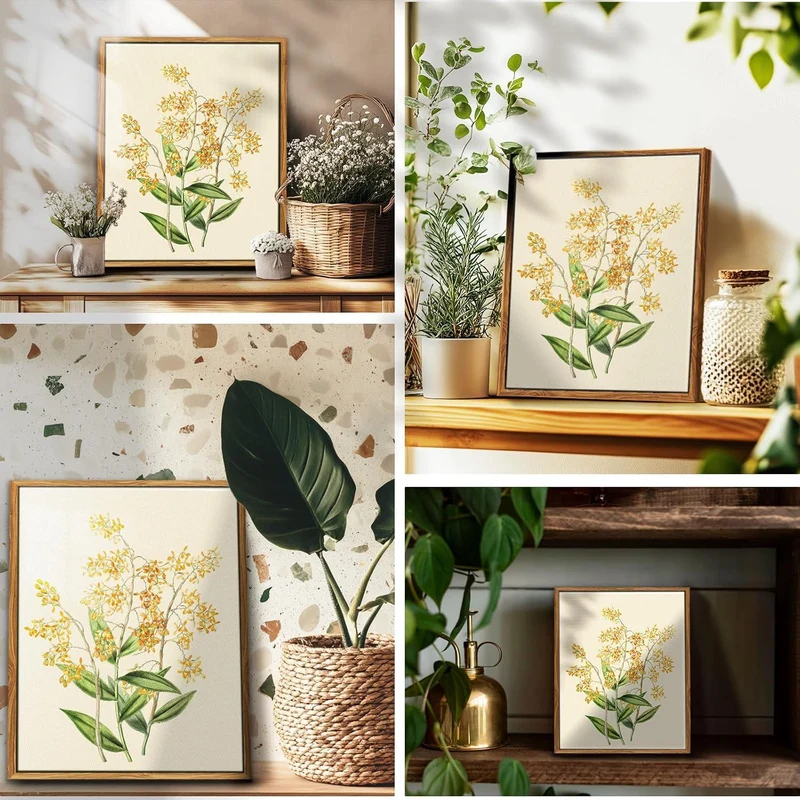Vintage Botanische Leinwandbilder mit Holzrahmen 30x40cm