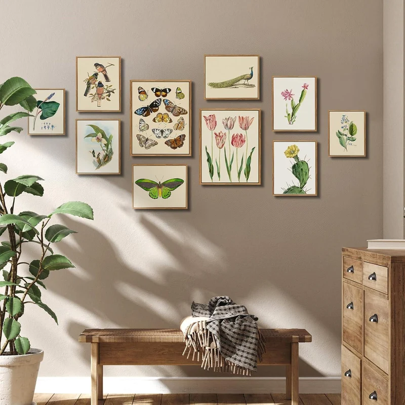 Vintage Botanische Leinwandbilder mit Holzrahmen - 20x25 cm