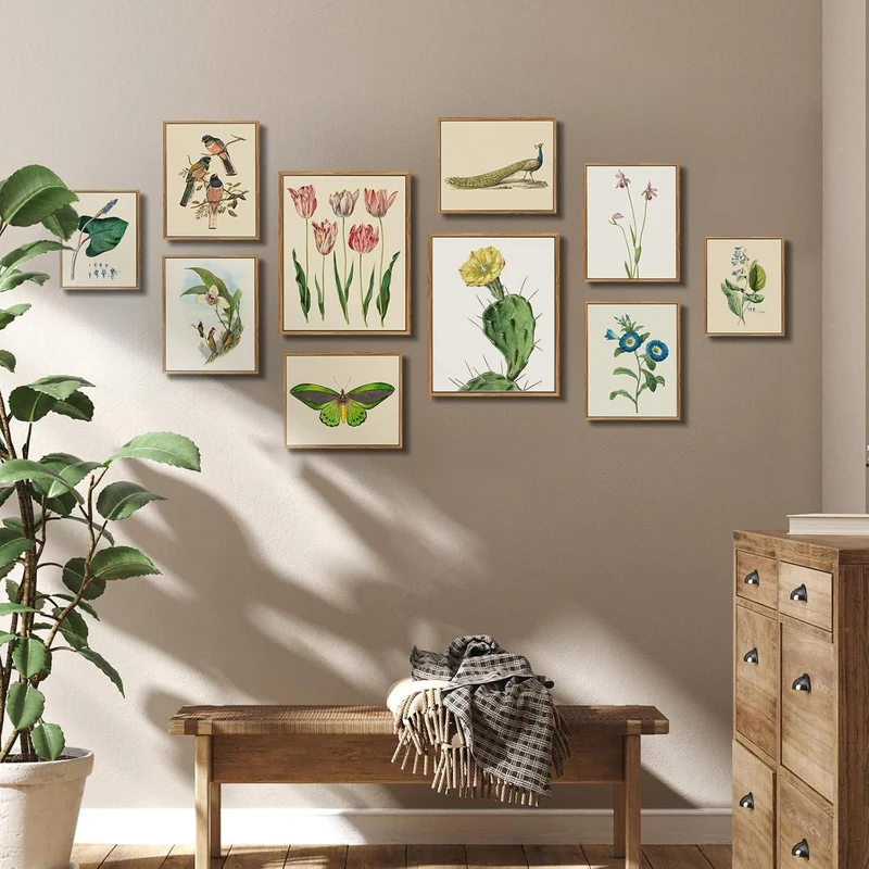 Vintage Botanische Leinwandbilder mit Holzrahmen, 30x40 cm