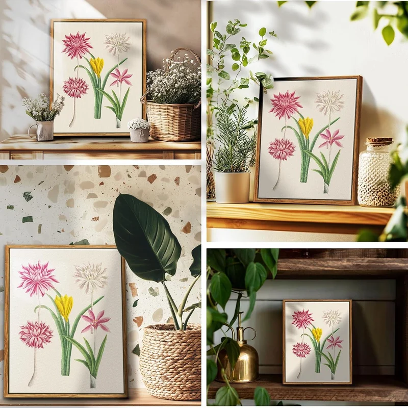 Vintage Botanische Leinwandbilder mit Rahmen, 20x25 cm