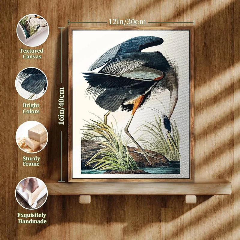 Vintage Vogel Leinwandbild mit Holzrahmen 30x40 cm