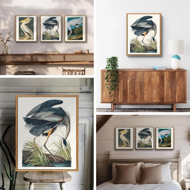 Vintage Vogel Leinwandbild mit Holzrahmen 30x40 cm