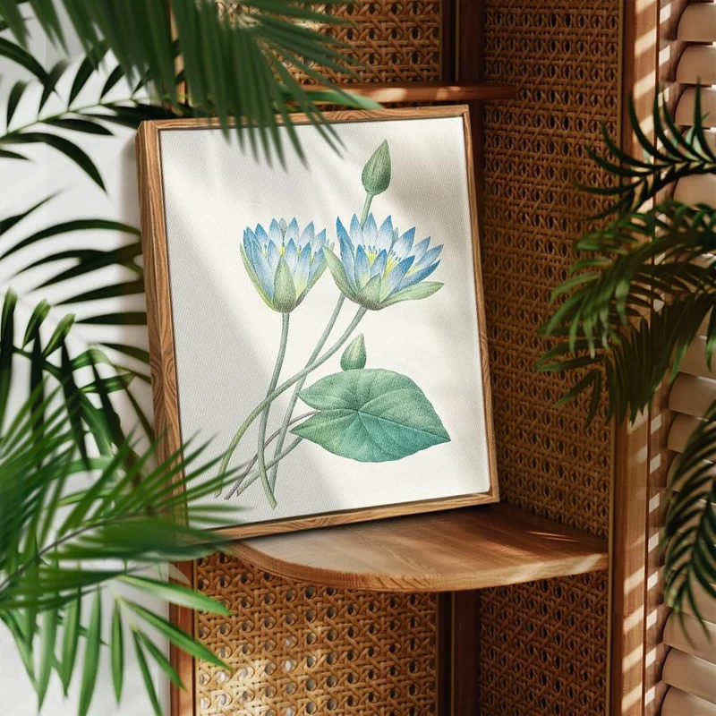 Vintage Botanische Leinwandbilder Blauer Lotus 30x40cm mit