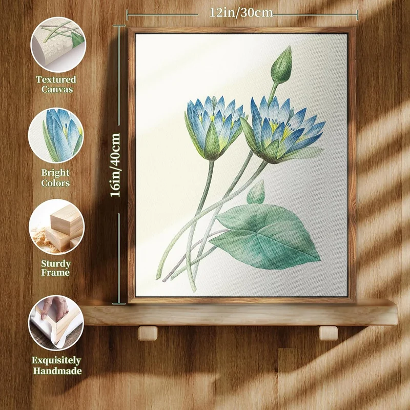 Vintage Botanische Leinwandbilder Blauer Lotus 30x40cm mit
