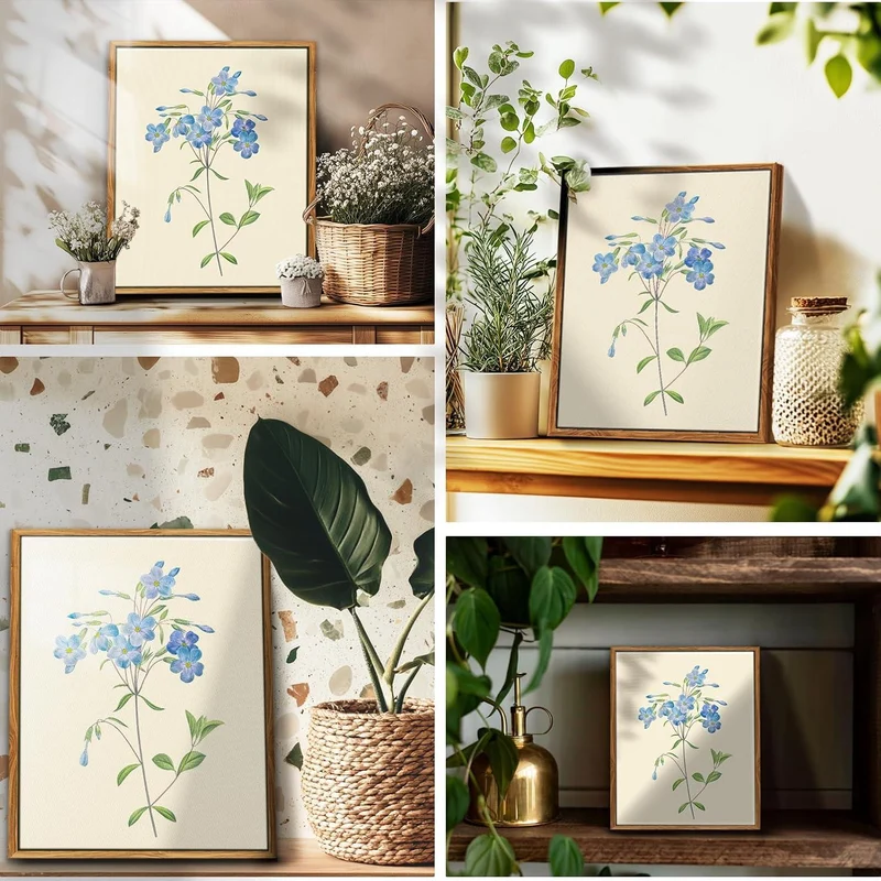 Vintage Botanische Leinwandbilder mit Holzrahmen, 30x40 cm