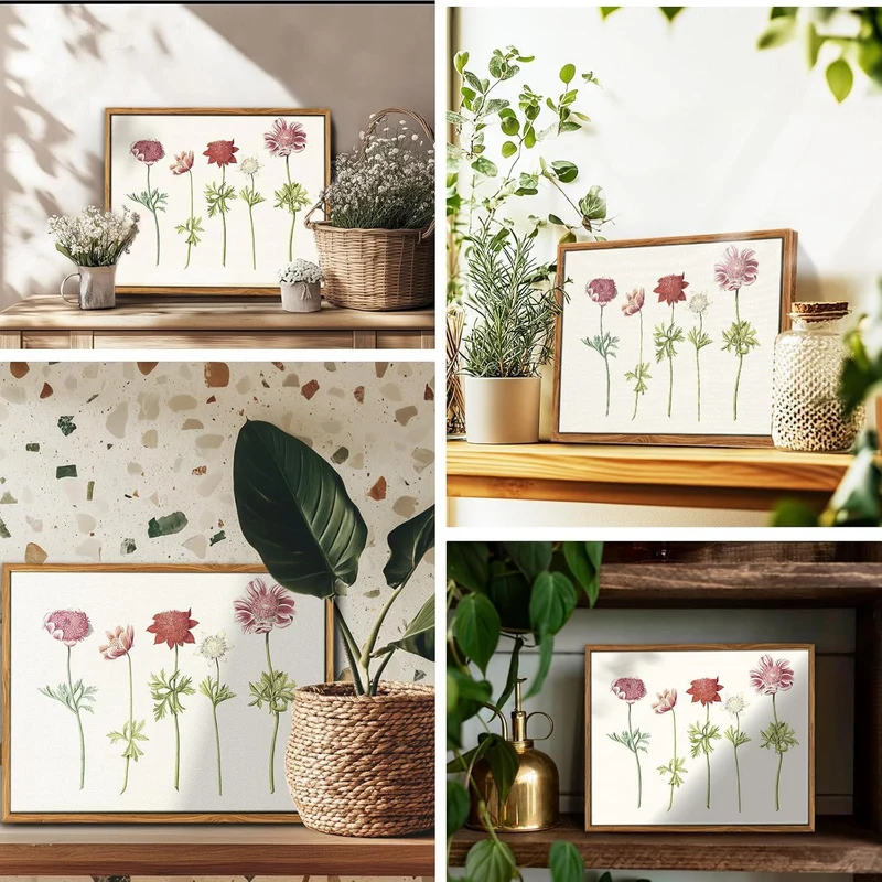 Vintage Botanische Leinwandbilder mit Rahmen, 30x40