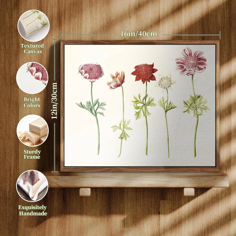 Vintage Botanische Leinwandbilder mit Rahmen, 30x40