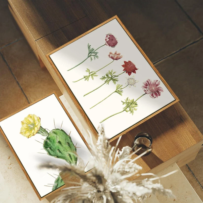 Vintage Botanische Leinwandbilder mit Rahmen, 30x40